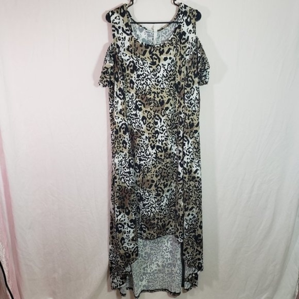 NY Collection Plus Size 3X Cold Shoulder Asymmetric Print Maxi Dress (AG)